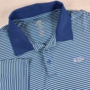 AFTCO Golf Polo Shirt Men Xxl Blue Striped Fishing Poly Nylon AFTECH Performance